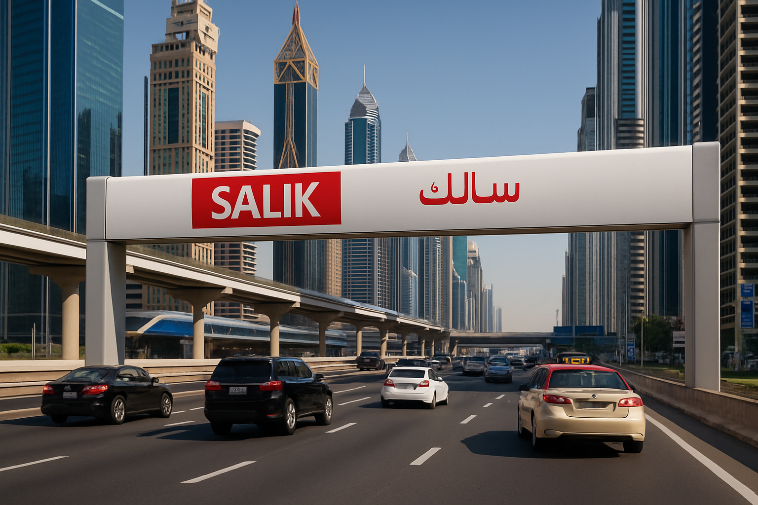 Salik electronic toll gate on Sheikh Zayed Road in Dubai